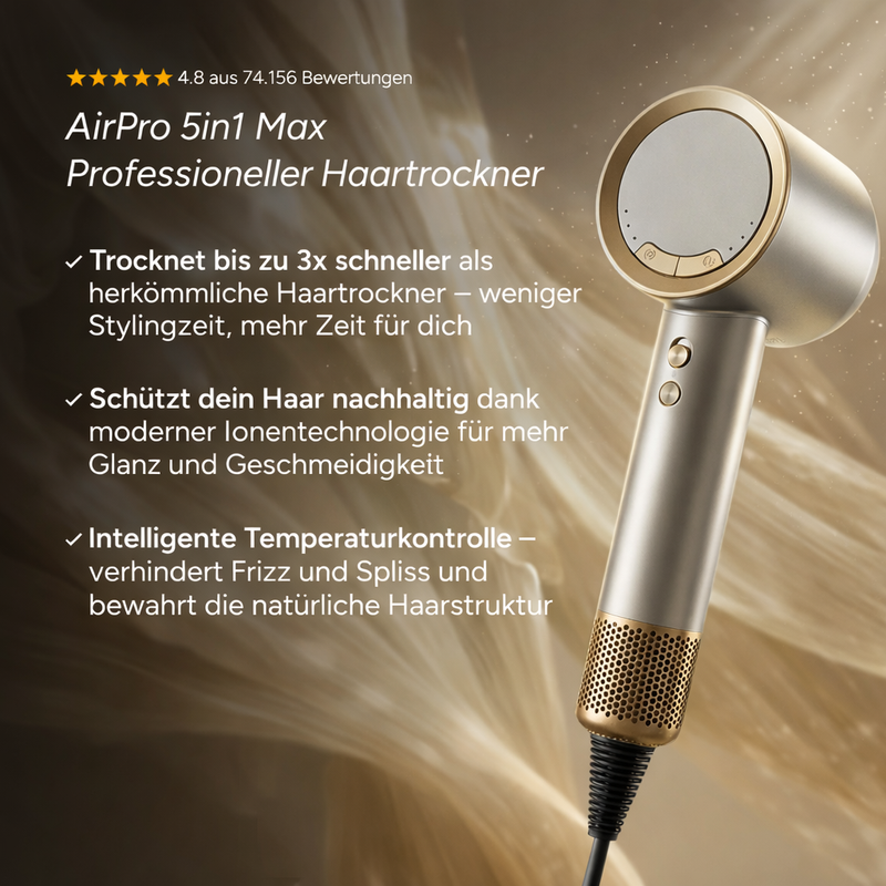 AirPro 5in1 Hochleistungsföhn + 5 Styling-Aufsätze GRATIS